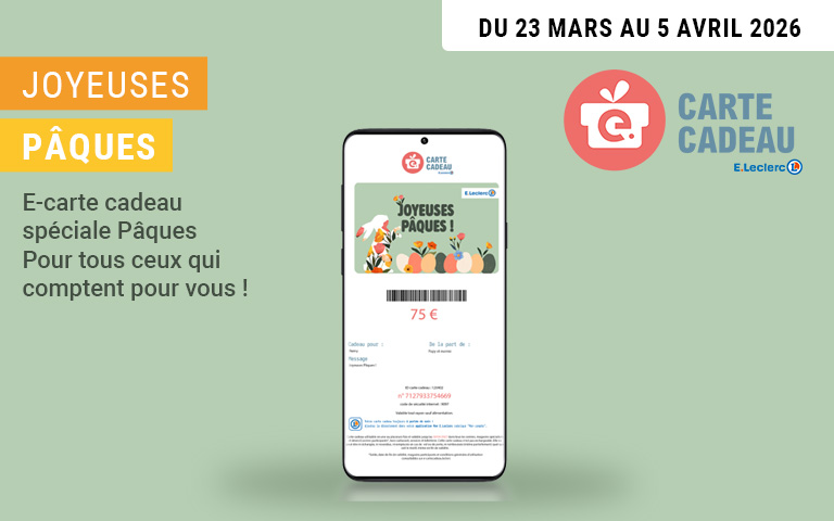 <p>Joyeuses Pâques ! Opération du 23 mars au 5 avril 2026. E-carte cadeau spéciale Pâques pour tous ceux qui comptent pour vous. </p>